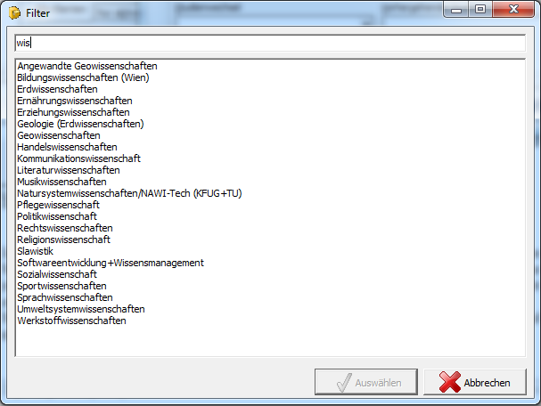 Fenster Filterdialog