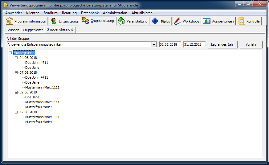Ansicht Gruppenübersicht