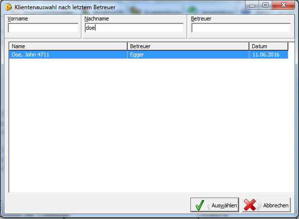Fenster Klientenliste