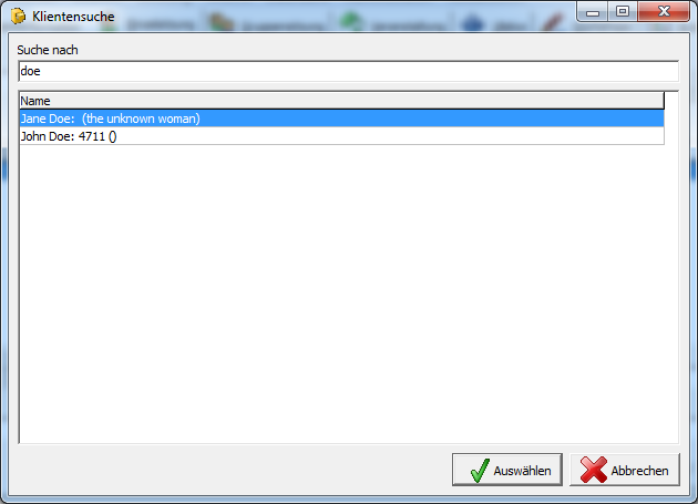 Fenster Klientensuche