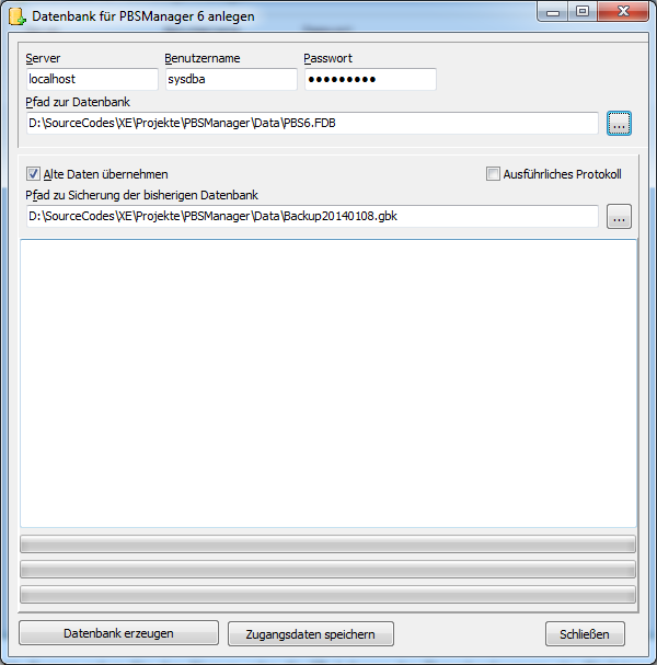Fenster Datenbank anlegen